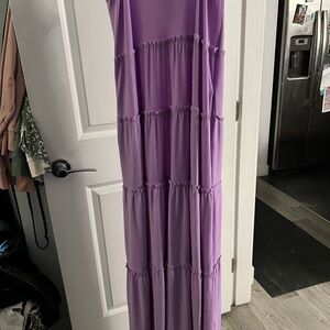 Lavender V-Neck Tiered Maxi Dress w/ Adjustable Straps